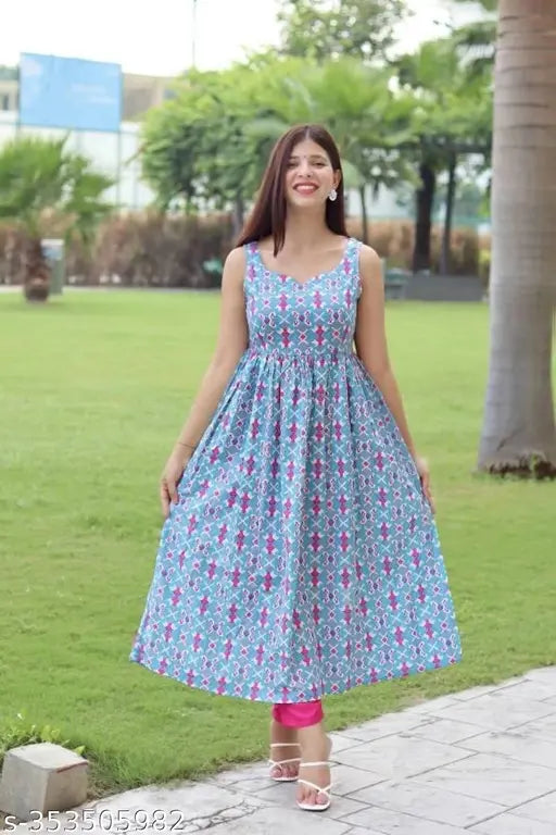 Blue floral midi dress with slits on side