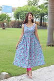 Blue floral midi dress with slits on side