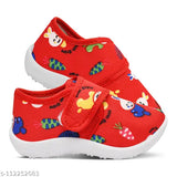 Red and blue kids' sandal with colorful fish design