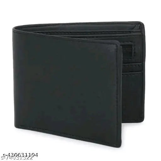 Black PU leather men's wallet, 8 card slots, classy design, durable nature