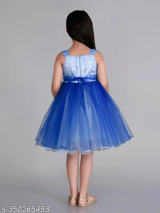 Blue sequined embellished children's dress for parties