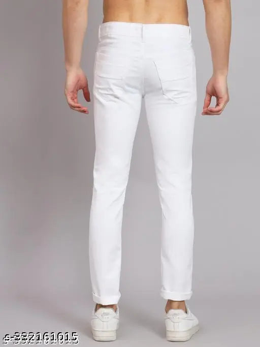 Comfits white cotton blend jeans, men's solid white plain jeans for any occasion. Size 26, 28, 30, 32, 34, 36, origin India