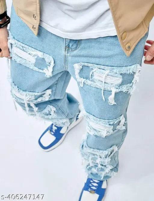 Stretchable denim men's jeans, solid pattern, comfortable fit for casual wear. Size 26-36, made in India