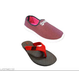 Maroon mesh casual shoes & black slipper combo (2 pack), lightweight & foot-friendly women's shoes for everyday wear, India origin
