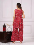 Red paisley print fabric women kurta set with sleeves
