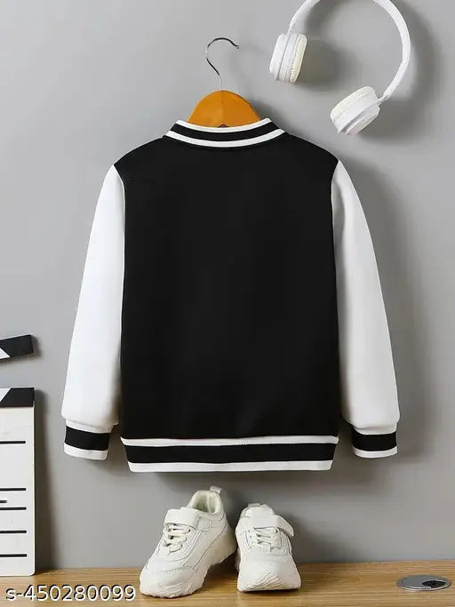 Boy's Color Block Fleece Button Jacket With Letter Design