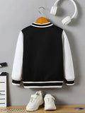 Boy's Color Block Fleece Button Jacket With Letter Design
