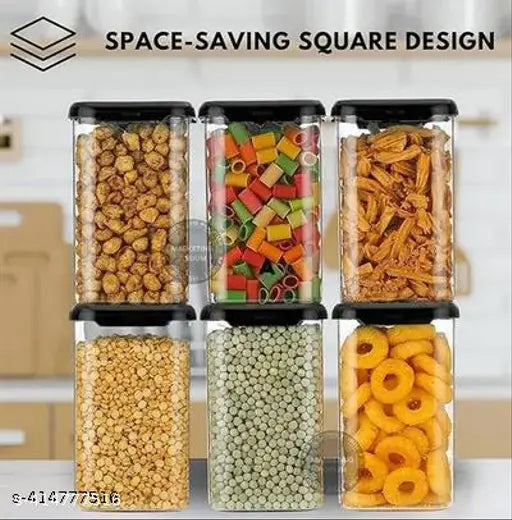 Space-saving square kitchen storage container set of 12, black, 1100ml