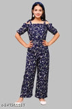Navy cotton blend printed flower jumpsuit for girls trending fashion, age range 8-13 years