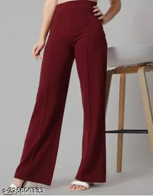 Stylish polyester solid-colored women's trousers, featuring multiple sizes from XS to XL, originating from India