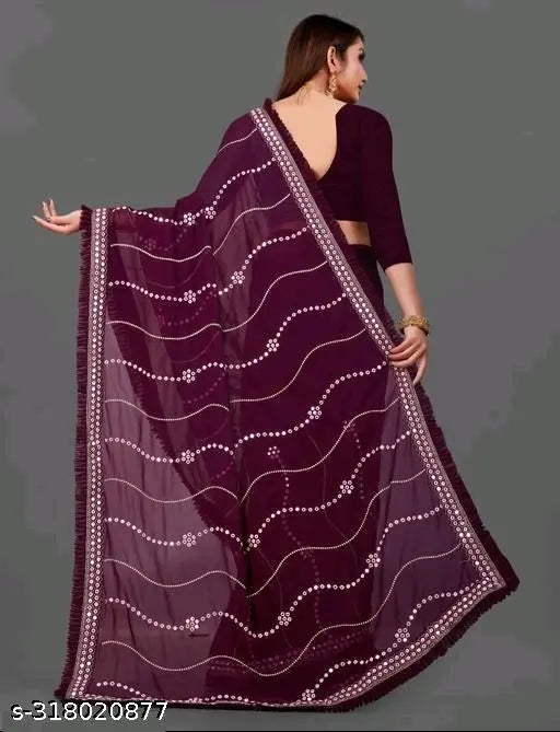 Purple lace sari and blouse piece, embellished with embroidery
