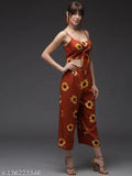 Rayon sleeveless printed net women's summer jumpsuit, vibrant design on model