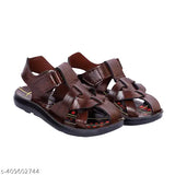 Dark brown leather men's slide sandals