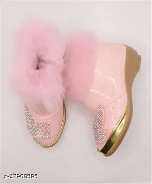 Pink canvas and PU party shoes for infant girls, zip detail and multiple designs, available in pink, black, coral; size: 6 Months (foot length 10.3cm), 8 Months (foot length 11cm), 10-12 Months (foot length 11.4cm), 1 year (foot length 11.7cm), 1.5 years (foot length 12.1cm), 2 years (foot length 14.1cm), 2.5 years (foot length 14.7cm); made in India