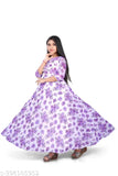 Stylish Indian designer pure georgette gown, printed net pattern, long sleeves, formal wear for summer season, size 9-15 years
