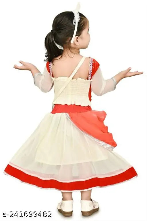 Embroidered net lahanga choli for girls with short sleeves, 1N, sizes range from 1-2 to 8-9 years, Indian origin