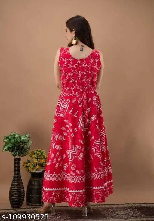Cotton sleeveless Urbane dress, printed combo in vibrant Indian design. XL (bust size 42in), free size (bust size 44in)