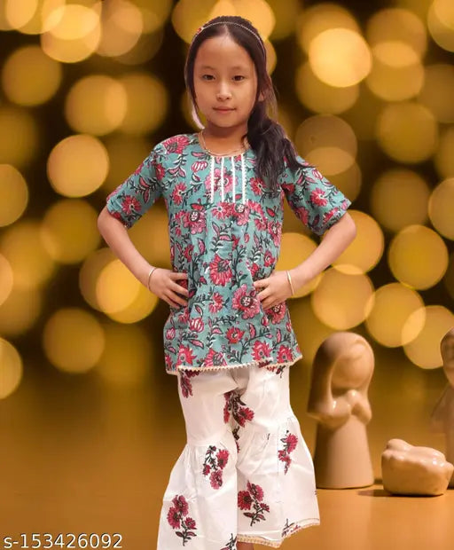 Printed cotton A-line kurta set for girls, sizes 6 months to 6 years, Indian traditional wear