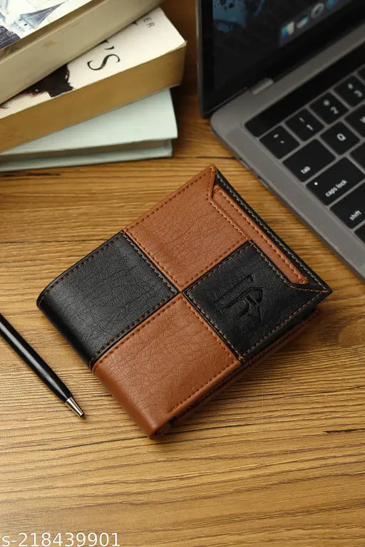 Men's square faux leather/leatherette wallet with 2 compartments, durable design in solid color, made in exclusive high-quality PU leather, India