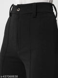 Dark navy blue women's high waist trousers with tie sides