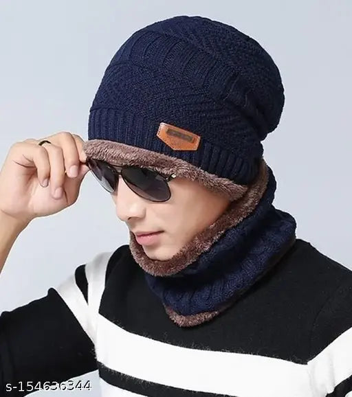 Piftif Ultra Soft Unisex Woolen Beanie Cap Plus Neck Scarf Set for Men Women Girl Boy - Both the thermal beanie hat and loop scarf are fully lined with thick fleece layer, gives better heat retention, elastic pulling down to cover your ears to keep you