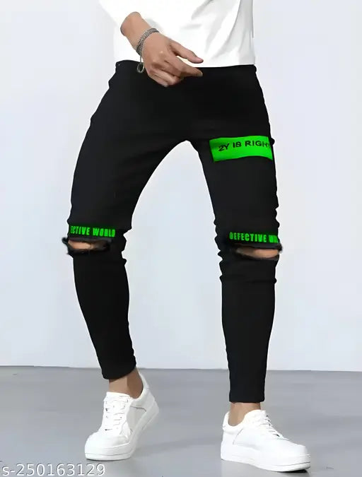 High-quality denim men's jeans with classic fit and slight stretch, black color, machine washable, reinforced stitching, available in sizes 28, 30, 32, 34 (29in/38in, 31in/38in, 33in/38in, 35in/38in respectively), made in India