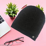 Woolen black knitted skull cap