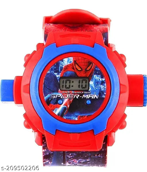 24 Images Unisex Kids Spider PVC Rubber Plastic Digital Wrist Projector Watch with Spiderman Unique Projector Digital Toy Watch for Kids - Good Return Gift