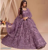 Designer embroidered ethnic chain work Lehenga choli & dupatta in net fabric, featuring intricate chain work & embroidery. Traditional Indian women's outfit for girls and women