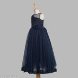 navy-blue embellished net party dress for kids, toy balloon full length, 1-2 years size