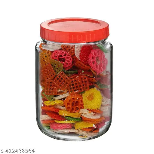 Round glass jar, 1000 ml, red cap, BPA free, multipurpose storage container, kitchen containers with lid, airtight storage container