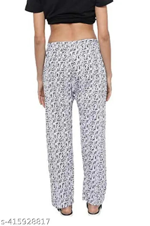 Multicolored cotton printed women's track pants, soft, fully stretchable material for comfortable night wear, set of 4 in a pack