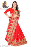 Red embroidered saree with gold border
