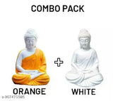 Handcrafted polyresin Orange & White Buddha statues (5.5-inch each), peaceful meditation figurines from India