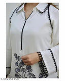 Rayon floral embroidered and printed A-line kurta with rayon pants, three-quarter sleeves, single size available. Indian women's latest fashion gift set