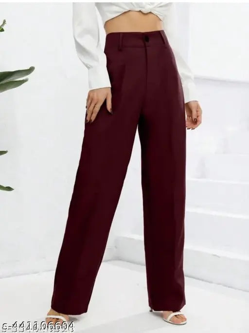 Maroon pants, casual wear, high waist, side pockets