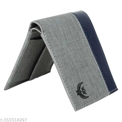 GreyBlue Faux Leather Men's Wallet, 2 compartments, 6 card slots, crafted in PU leather by Lorenz BiFold Casual