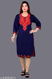 Woolen kurti for women, long-sleeve straight cut, embroidered design