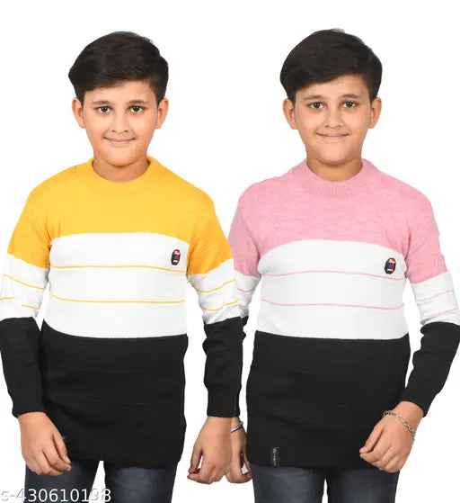 Colorblocked woolen kids' sweaters (pack of 2), Indian-made for 8-12 years