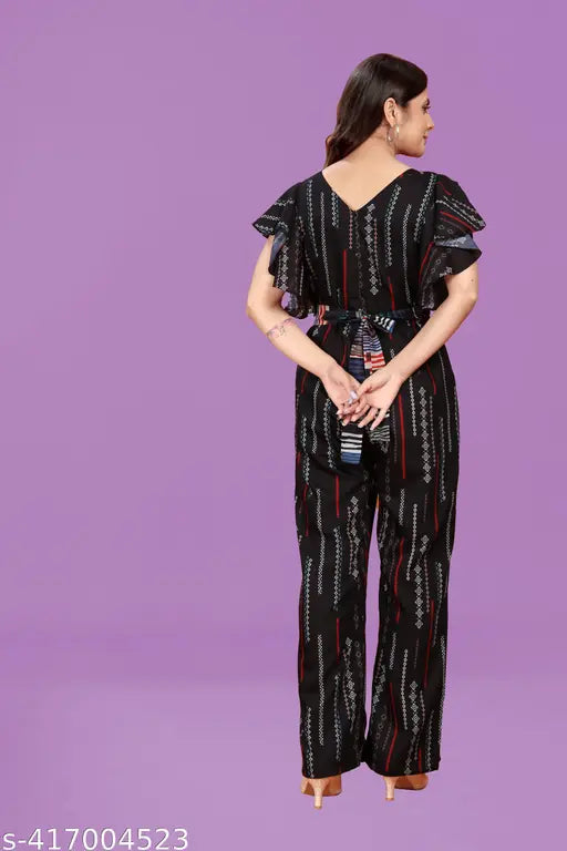 Women's Rayon Foil Printed Jumpsuit - Three-Quarter Sleeves, vibrant printed design. India origin