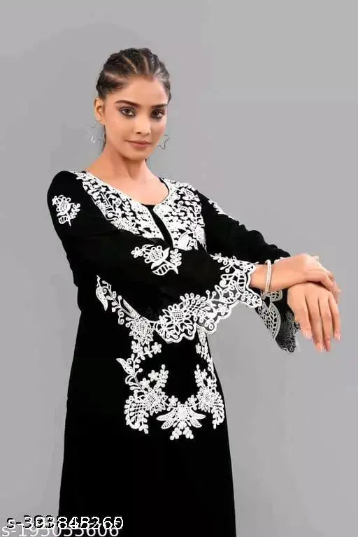 Floral embroidered Georgette salwar suit set with crepe palazzos, new designer full sleeve stitched top and white pent