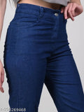 Dark blue stretchable premium denim baggy jeans, plus size, mid waist, elastic waist, ankle cuff, cargo pockets, capris, jeans for women