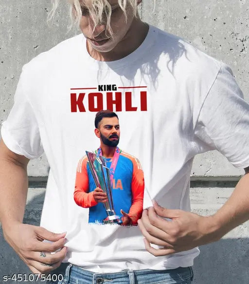 Virat Kohli print modern polyester t-shirt, round neck, short sleeves, size options available for men