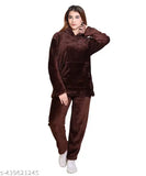 Soft and breathable wool hooded nightsuit set in winter colors, perfect for girls and women