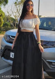 Black midi skirt with ruffled hem and elastic waistband