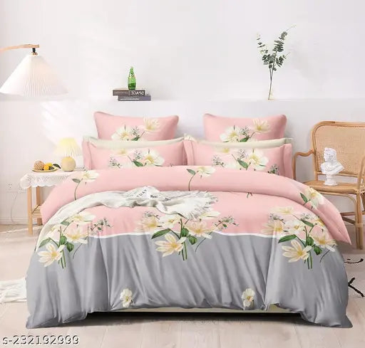 pink cotton cambric floral flat sheets, superfine king size for luxurious sleep (India)
