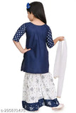 Stylish rayon kids' kurta Palazzo set with printed A-line top and three-quarter sleeves, available in various sizes from 3-4 years to 11-12 years. Indian origin