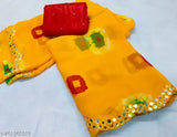 Vintage gold handloom saree bodhar with cut work design detail on white fabric background
