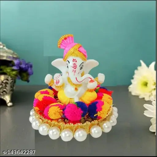 Handpainted Poly Resin Ganesha Idol, 12cm x 10cm x 12cm. Indian religious statue for home decor or car dashboard gift