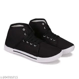 Black sneakers with white laces, casual style, high-quality sole
